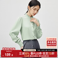 尚都比拉時尚優(yōu)雅文藝風(fēng)荷葉邊雪紡衫女裝長袖襯衫洋氣小衫 淺綠色 XL