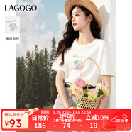 LAGOGO簡(jiǎn)約印花圓領(lǐng)T恤女拉谷谷2025年夏季新款清爽通勤百搭小白t 本白色 M