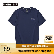 斯凱奇（Skechers）T恤男女款短袖簡(jiǎn)約透氣百搭情侶運動(dòng)上衣 海軍藍/00DU L