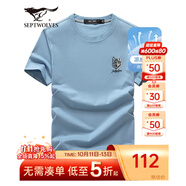 七匹狼短袖T恤男夏季冰爽透氣圓領(lǐng)打底衫男士狼頭刺繡簡約短T男裝上衣 109天藍(lán)色-2801 175/92A(XL)