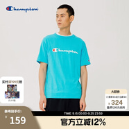 Champion夏季經(jīng)典款印花草寫LOGO圓領(lǐng)休閑運(yùn)動(dòng)T恤無性別冠軍短袖男女情侶 藍(lán)色(偏?。?M