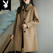花花公子（PLAYBOY）大碼2025冬季新款感呢子大衣女胖小個(gè)子中長(cháng)款氣質(zhì)毛呢外套 駝色版甜美女生奶系溫柔御姐顯瘦百搭卡腰短款御姐炸街 M 【80-100斤】