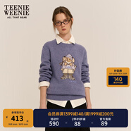 Teenie Weenie小熊女裝秋冬圓領(lǐng)套頭毛衣學(xué)院風(fēng)休閑少女感針織衫 藍(lán)色 S 160