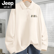 JEEP SPIRIT吉普男式痞帥風(fēng)polo衫秋裝男生秋季帥氣長(zhǎng)袖上衣2025新款早秋T恤 米色(斜杠胸標(biāo)) M