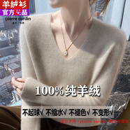 皮爾卡丹（pierre cardin）品牌高檔輕奢一線(xiàn)成衣100純山羊絨衫女秋冬V領(lǐng)修身顯瘦內搭針織毛 品牌高端新品-青絨米 M 【95-110斤】