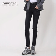 哥弟（GIRDEAR）秋冬新款植絨厚款小腳褲高腰顯瘦百搭牛仔褲1100414 黑灰色 M 3碼