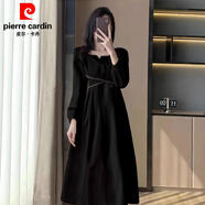 皮爾卡丹2025年秋冬季新款休閑姐妹女裝不規(guī)則長裙顯瘦長袖連衣裙女 黑色 XL