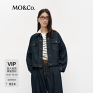 MO&Co.牛仔夾克春酵洗棉質(zhì)截短款翻領(lǐng)懷舊西部風(fēng)MBE1JKTT09 牛仔藍(lán)色 S 160
