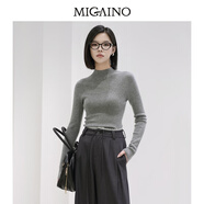 曼婭奴Migaino女裝秋冬新款氣質(zhì)感百搭無(wú)縫羊毛打底毛衣針織衫 淺灰 S