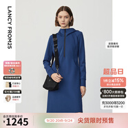 朗姿設(shè)計(jì)感復(fù)古休閑連帽收腰輕運(yùn)動(dòng)衛(wèi)衣連衣裙冬季新款裙子 艦隊(duì)藍(lán)色 M