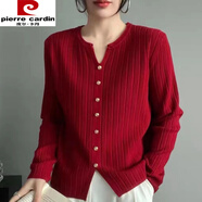 皮爾卡丹（pierre cardin）時(shí)尚洋氣大碼秋裝新款針織毛衣打底小衫顯瘦女冬裝時(shí)尚遮肚針織衫 紅色 2XL