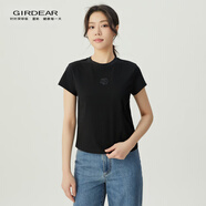 哥弟（GIRDEAR）女裝2025新款綻放系列玫瑰花圖案純棉薄款短袖T恤女1300996 黑 XL (5碼)