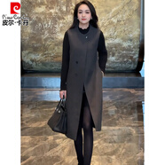 皮爾卡丹2025秋季新款氣質(zhì)時(shí)尚純色寬松百搭呢子背心連衣裙馬甲裙打底裙子 灰色+黑色打底衫 3XL