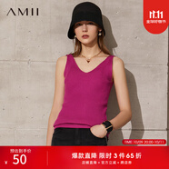 AMII女裝2025秋季新款極簡(jiǎn)V領(lǐng)吊帶女絲光紗坑條紋修身彈力背心女 玫紅 XL 170/92A