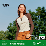 森馬（Semir）【云柔親膚】長袖t恤女短款V領(lǐng)修身上衣24年新款插肩袖休閑薄外套 咖色調(diào)00355 XS