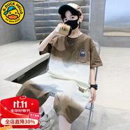 G.DUCKKIDS小黃鴨童裝男童夏裝套裝兒童運(yùn)動(dòng)裝中大童學(xué)生夏季兩件套男孩衣服 Z23841-咖色 150 尺碼11~12歲【140-150cm】