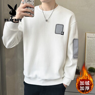 花花公子（PLAYBOY）設(shè)計(jì)感衛(wèi)衣男士春秋季新款潮牌寬松加絨拼接男裝上衣服長袖t恤男 1501白色（加 絨） 加厚 L 體重范圍105-125斤