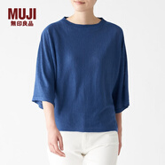 無印良品 MUJI 女式 法國亞麻 寬版針織衫 BAC72A0S 藍色 XS-S