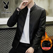 花花公子（PLAYBOY）外套男皮衣男士夾克春秋季新款立領(lǐng)中青年皮夾克韓版潮流帥氣 yunhubao-8802黑色(加絨款) 2XL (135斤-155斤)