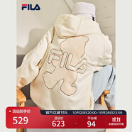 FILA斐樂(lè)官方女裝外套秋季上衣多彩潮流加絨保暖開(kāi)衫連帽小熊外套 奶鹽白-F51W138599FIV(加絨) 160/80A/S