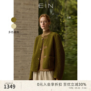 EIN言山系絨霧感兩面穿圓領(lǐng)單排扣仿皮草毛絨短外套女春秋新款 橄欖綠 L
