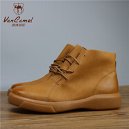 西域駱駝（VANCAMEL）男士真皮復(fù)古馬丁靴春秋高幫皮鞋 淺棕色 41