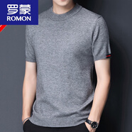 ROMON產(chǎn)半高領(lǐng)針織衫短袖男青年純色半袖針織潮流加厚毛衣新品 灰色8819 4XL 190/130建議190210斤