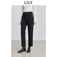 LILY2025冬新款復古窄版休閑通勤抓毛加厚彈力小腳直筒褲牛仔褲女 510黑 S