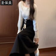 圣保美法式毛衣針織連衣裙女秋冬季2025新款氣質(zhì)高級感穿搭裙子套裝長(cháng)裙 單件【黑色裙子】 M