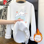 皮爾卡丹（pierre cardin）加絨白色打底衫女秋冬內搭2025新款大碼寬松純棉磨毛長(cháng)袖t恤上衣 3870白色(不倒絨加厚) XL 130-150斤