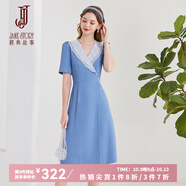 經(jīng)典故事（JANE STORY）經(jīng)典故事設計感西裝連衣裙女夏季2025年新款荷葉邊V領(lǐng)修身西服裙 M02藍色 2XL