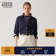 Teenie Weenie小熊女裝新款休閑粉色襯衣白襯衫品質(zhì)刺繡薄外套上衣 藏青色 S