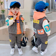巴拉皮皮（Balapipi）童裝男童套裝冬裝兒童寶寶加絨衛(wèi)衣洋氣嬰幼兒小孩衣服冬季三件套 方塊款 （加絨加厚三件套） 100 碼（建議2-3周歲）