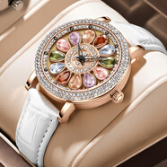 羅米緹慕（ROMITIME）手表女士時(shí)來(lái)運轉滿(mǎn)天星女表輕奢時(shí)尚珠寶手表生日七夕禮物送女友 白皮炫彩盤(pán)【四葉草手鐲禮盒】