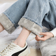 加絨加厚牛仔褲子少女生秋冬裝2025新款初中高中學(xué)生直筒寬 8326#淺藍(lán)色 XL