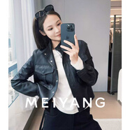 美洋（MEIYANG）中古皮衣 摩登秋日山羊仿鹿紋皮立領(lǐng)短夾克外套百搭秋季 黑色 M