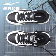 鴻星爾克（ERKE）男鞋復古中國風(fēng)板鞋男秋季運動(dòng)休閑鞋低幫時(shí)尚四季鞋輕便透氣學(xué)生 正黑/微晶白 標準碼 39