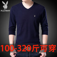 花花公子（PLAYBOY ESTABLISHED 1953）長(zhǎng)袖t恤男v領(lǐng)加肥加大針織衫中青年胖子大碼男裝純色毛衣 藏青 【V領(lǐng)款】 M 165/M(建議100-125斤)