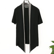 潮流無扣開衫外套男裝薄款休閑上衣日韓版?zhèn)€性外搭修身長(zhǎng)袖針織衫 黑色灰邊短袖短袖 XL XL130-150斤