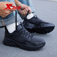 特步黑色運動(dòng)鞋男鞋秋冬黑武士增高老爹鞋皮面正品跑步鞋子男款休閑鞋 黑-山海3.0黑武士【加絨保暖】 39