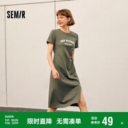 森馬連衣裙女復(fù)古休閑中長裙春夏心機字母開叉T恤裙101324114026