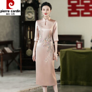 皮爾卡丹高端喜婆婆婚宴裝平時可穿春季新款禮服婚禮媽m媽高貴旗袍醋酸 香檳色 2XL 建議120-130斤)