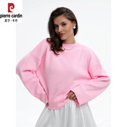 皮爾卡丹（pierre cardin）歐美風(fēng)針織衫新款甜美圓領(lǐng)套頭寬松純色長(zhǎng)袖百搭針織毛衣女粉紅色S