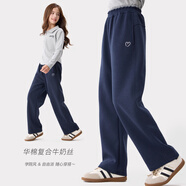 多妙屋女童褲子秋季新款兒童直筒衛褲中大童洋氣休閑闊腿褲81991藏青160