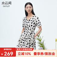 水云間v領收腰連衣裙女2025夏季新款不規(guī)則設計感印花茶歇連衣裙 黑花 M