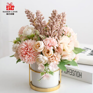 愛(ài)已裝糖假花擺件仿真花北歐風(fēng)陶瓷花瓶仿真植物客廳電視柜擺件 粉色
