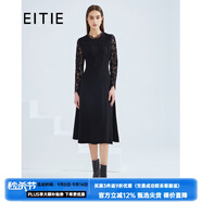愛特愛（EITIE）春季新品商場同款時尚優(yōu)雅修身A擺蕾絲拼接連衣裙6407121 黑20 M 160