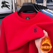 BURB巴寶莉男士衛(wèi)衣2025新款冬季高端加絨加厚純棉長袖t恤 N9221大紅 L 170碼 建議85-110斤左右