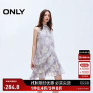 ONLY2025夏季新款淑女掛脖圓領(lǐng)荷葉邊短裙碎花連衣裙女|125207045 H3H瑞秋印花藍(lán) XL