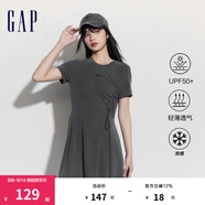 Gap女裝夏季UPF50+防曬連衣裙透氣涼感不對稱A字裙512502 黑灰色 XS (155/76A)亞洲尺碼